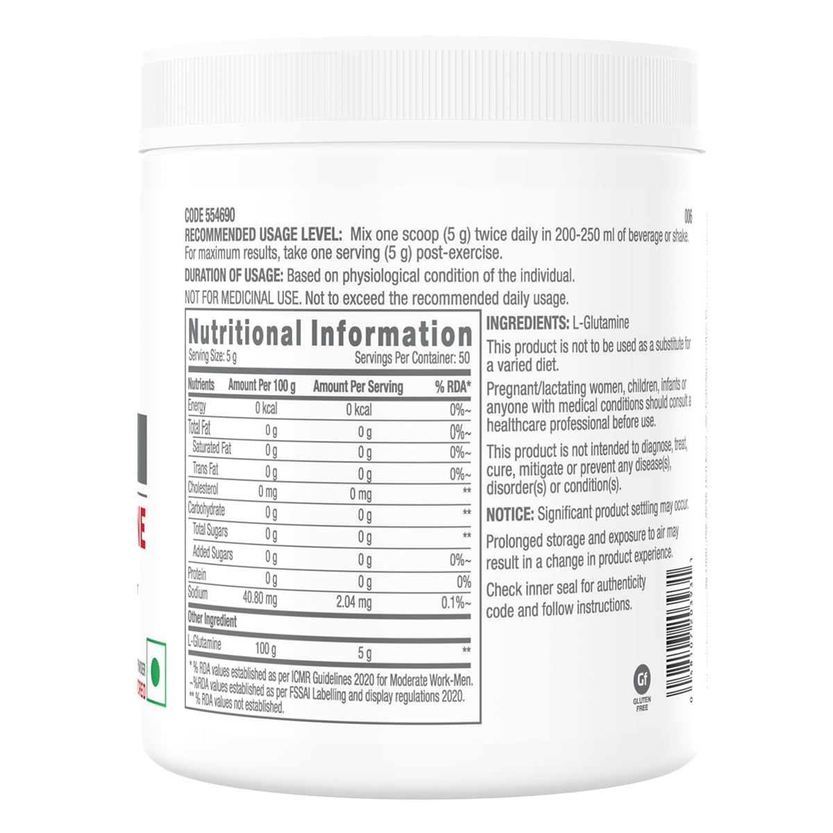 GNC Pro Performance L-Glutamine - 250gm (New Packing)