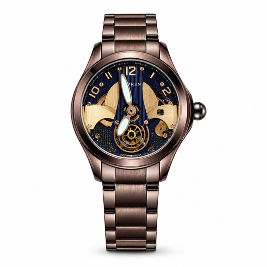Stealth Black Open-Heart Mechanical Watch with Gold Accents