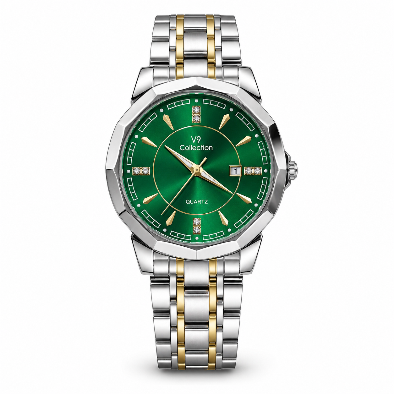 Emerald Sunray Two-Tone Luxury Watch